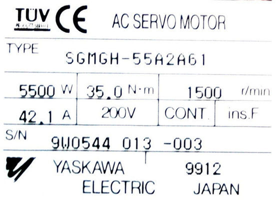 SGMGH-55A2A61 industrieller Yaskawa 1500r/min Servomotor 5500W 42.1A hergestellt in Japan