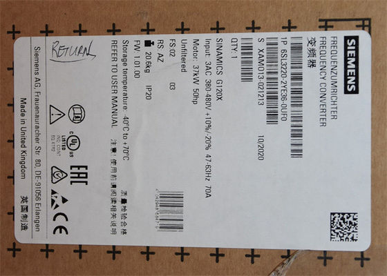 6SL3220-2YE36-0UF0 Siemens 380-480 V SINAMICS G120X Nennleistung: 37 Kilowatt bei 110% 60s