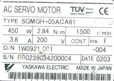 Yaskawa SGMGH-05ACA61 Brandneuer Industrieservomotor Original