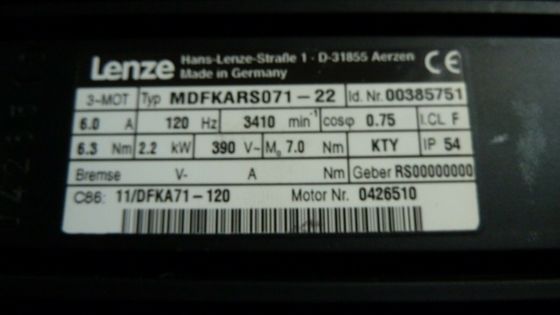 LENZE MDFKARS071-22 IP65 eingestufte industrielle Batterie mit 3000 Nennumrechnungsgeschwindigkeit