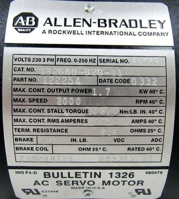 Upgrade auf AB 1326AB-B2C-11 Torque Plus Serie Wechselstromservomotoren für eine optimale Leistung