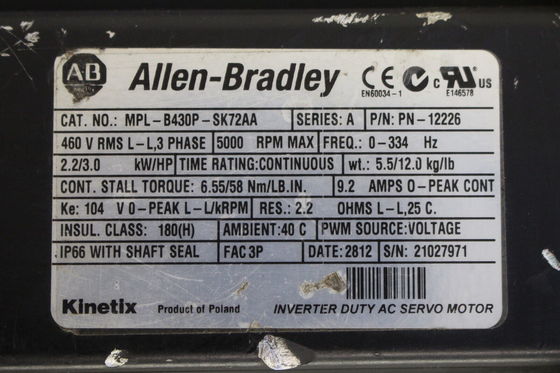Allein-Bradley MPL-B430P-SK72AA MPL-Serie MPL 480V Wechselstrom-Rotationsservomotor