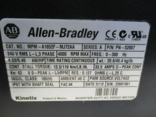 Allein-Bradley MPM-A1652F-MJ72AA MPM-Serie MPM 240V Wechselstrom-Rotationsservomotor