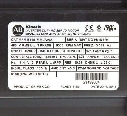 Allein-Bradley MPM-B1151F-MJ72AA MPM-Serie MPM 480V Wechselstrom-Rotationsservomotor