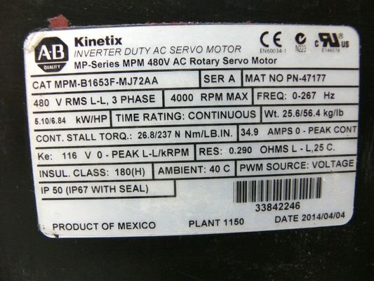 Allen-Bradley MPM-B1653F-MJ72AA MPM-Serie MPM 480V Wechselstrom-Rotationsservomotor