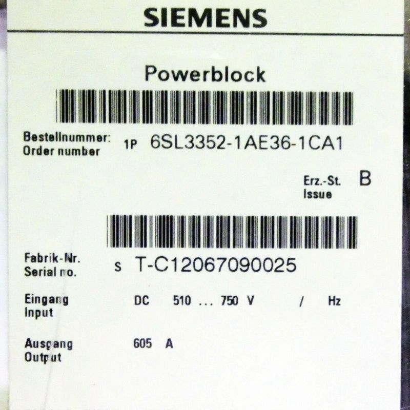 Siemens 6SL3352-1AE38-4CA1 510-750 VDC 840 Ampere LACKIERTE VERSAMMLUNGS-LEITER-STANGE