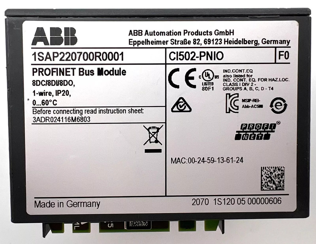 CI502-PNIO 1SAP220700R0001 Kommunikationsmodul 24V Gleichspannung Typ Neues