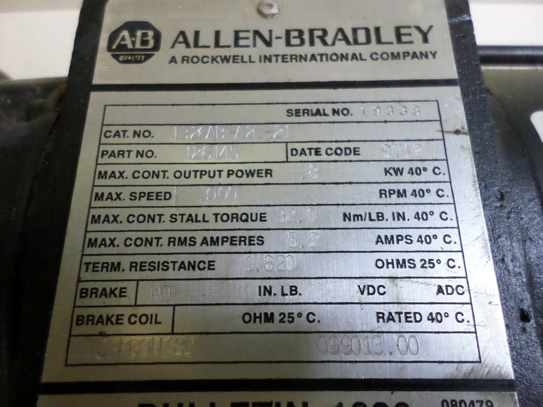 AB 1326AB-A2E-21 SERV MTR, 32-IN-LB, 3K-RPM, IEC METRIC Gewicht 25,90 lbs