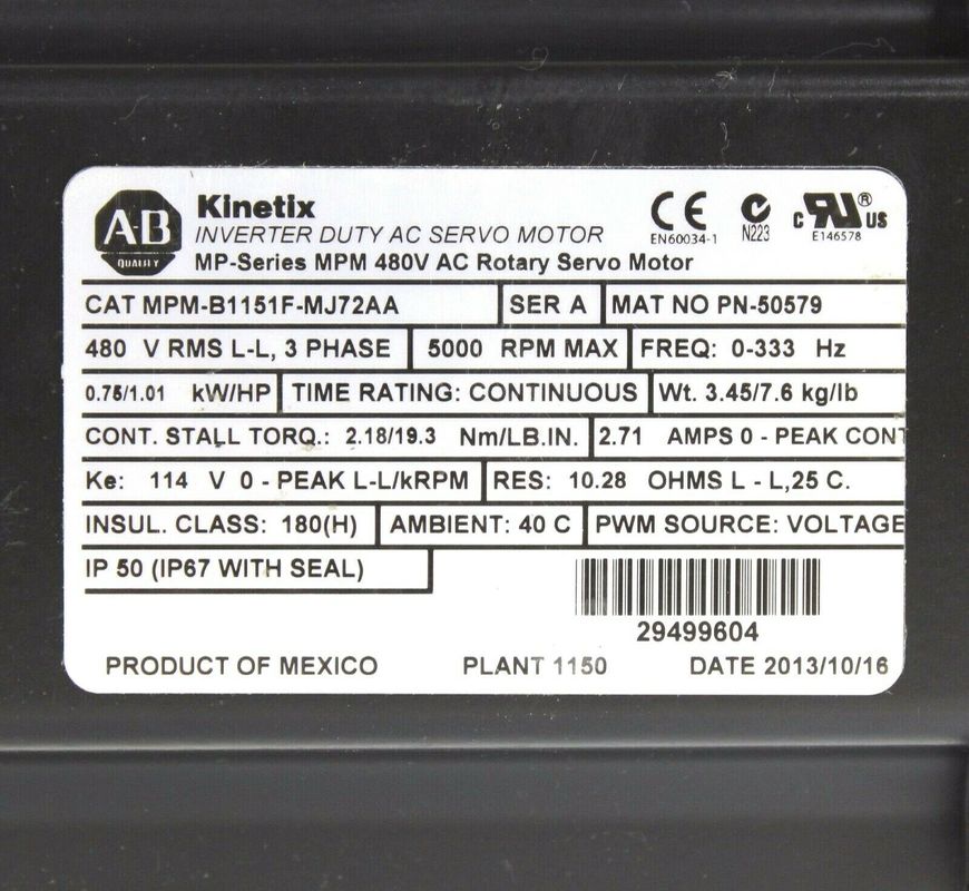 Allein-Bradley MPM-B1151F-MJ72AA MPM-Serie MPM 480V Wechselstrom-Rotationsservomotor