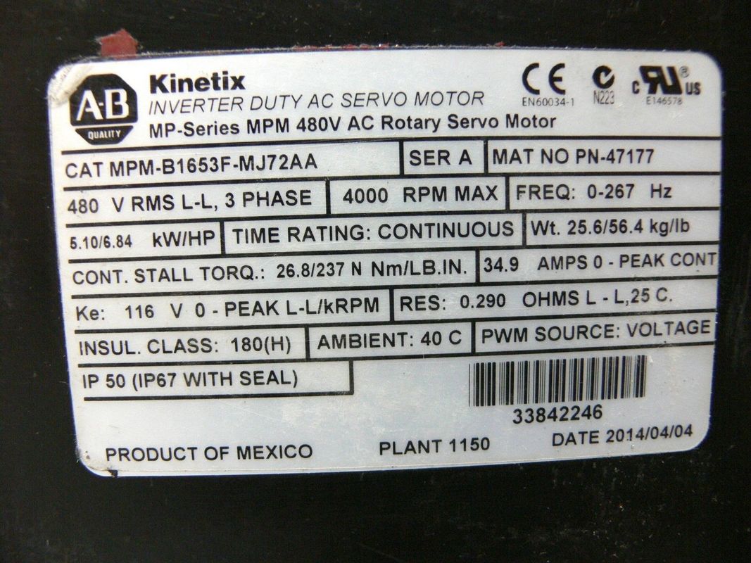 Allen-Bradley MPM-B1653F-MJ72AA MPM-Serie MPM 480V Wechselstrom-Rotationsservomotor